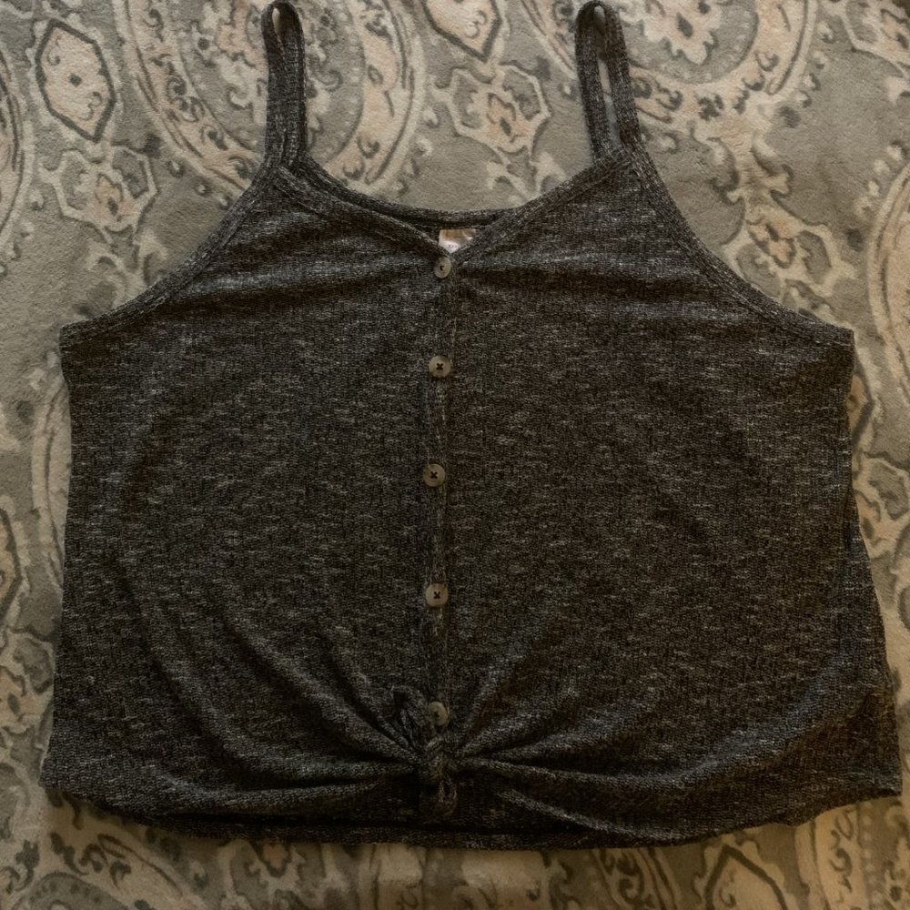 No Boundaries Grey Button Crop Top with Tied Knot in front